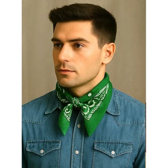 Green Yellow Orange Colorful Bandanas 21x21 Inch Square Western Style Scarves Se - Picture 7 of 10